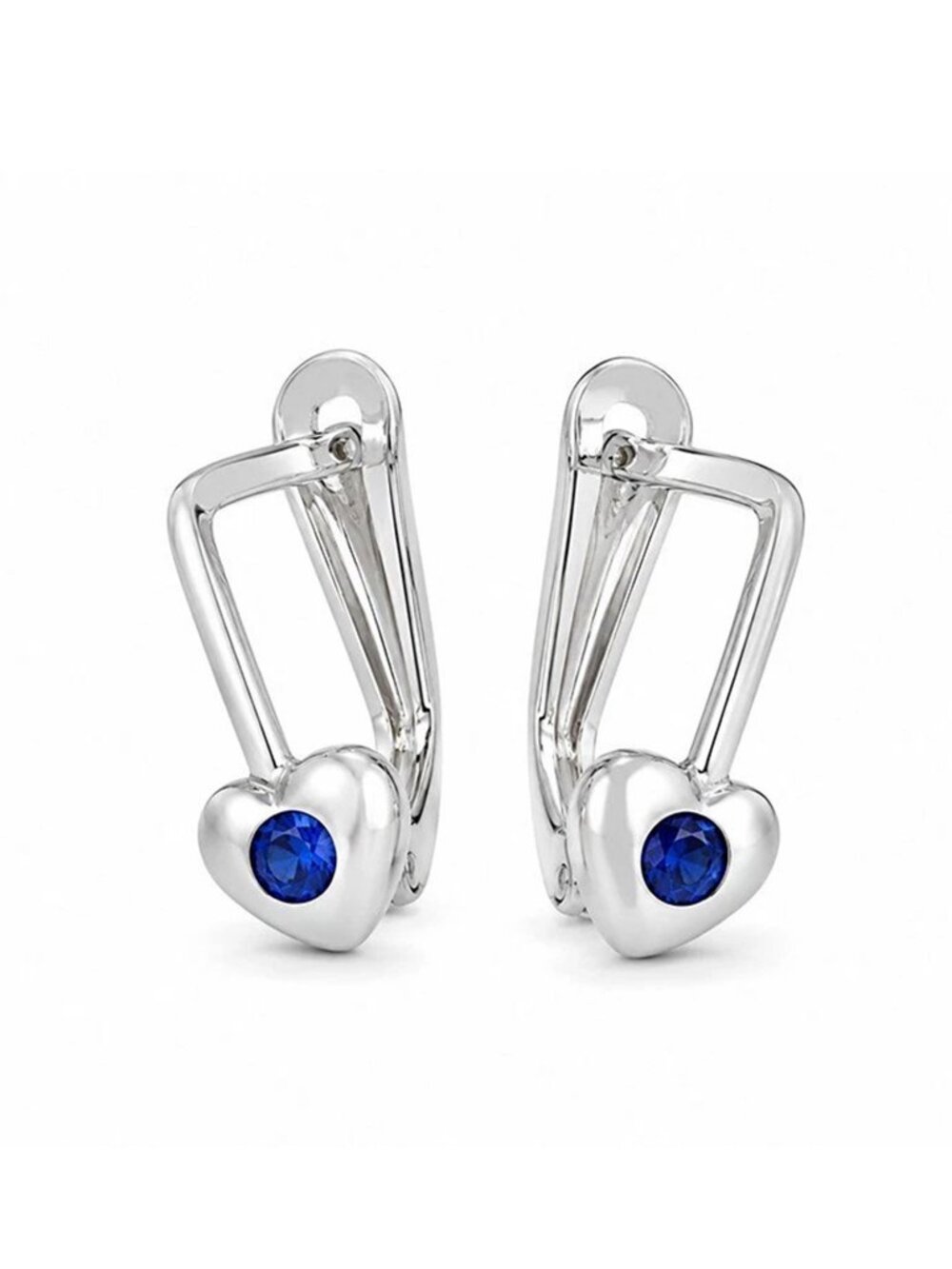 Created Blue Sapphires Dangling Earrings 14k White Gold - Picture 4 of 5